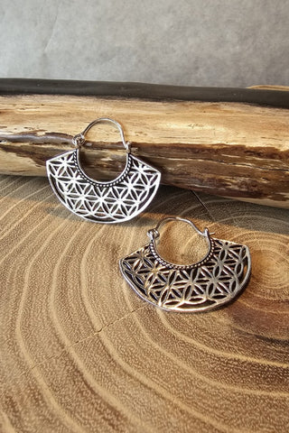 Egyptian Flower Earrings Silverplated Brass