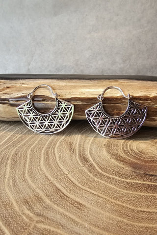 Egyptian Flower Earrings Silverplated Brass