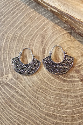 Egyptian Flower Earrings Silverplated Brass