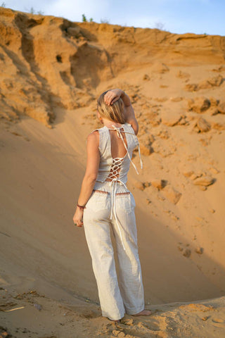 Solstice Lace-Up Top Natural