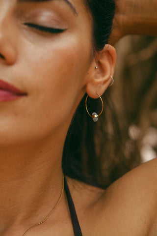 Green Fluorite Hoop Earrings Brass