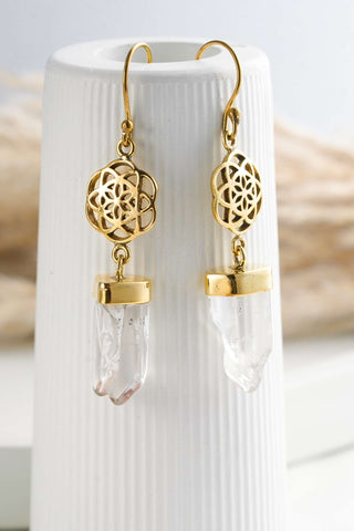Sacred Crystal Earrings Brass