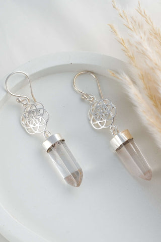 Sacred Crystal Earrings Silverplated Brass