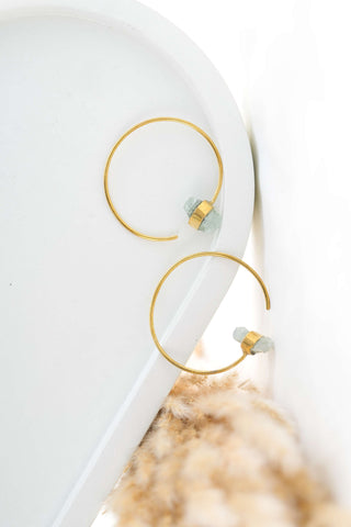 Green Fluorite Hoop Earrings Brass