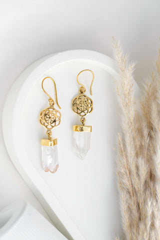Sacred Crystal Earrings Brass