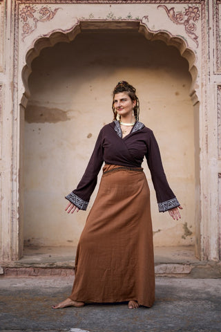 Raw Cotton Wrap Top Dark Brown