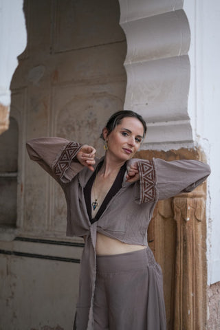 Raw Cotton Wrap Top Dusty Amethyst