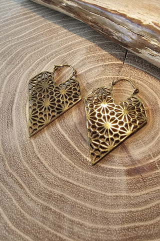 Messing Oorbellen met Heilige Geometrie