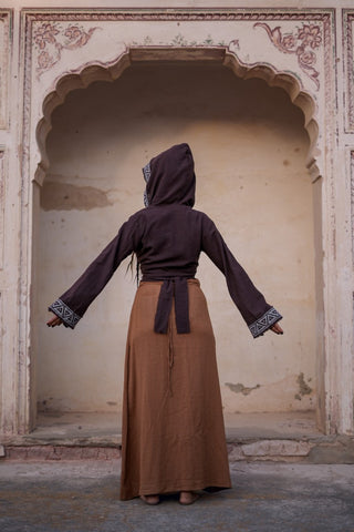 Raw Cotton Wrap Top Dark Brown